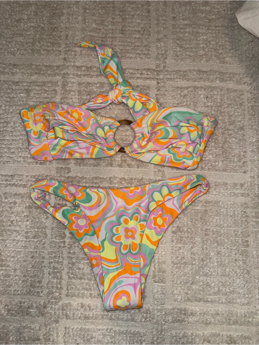 Kulani Kini - XS Floral Tie-Back Kids Bikini in Orange, Green & Pink